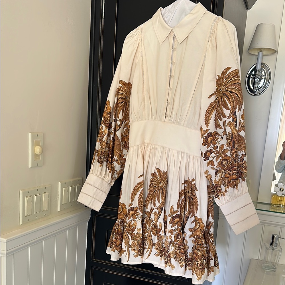 TIMO Cream Dress with Brown Botanical Print